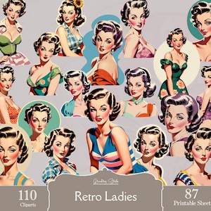 1950s Women Clipart Bundle: Retro Housewife Ephemera (Digital Download, PNG & PDF Sheets