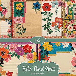 Boho Junk Journal Paper, Junk Journal Kit, Printable Journal Pages, Digital Paper Ephemera, Distressed Collage Bohemian, lined sheet