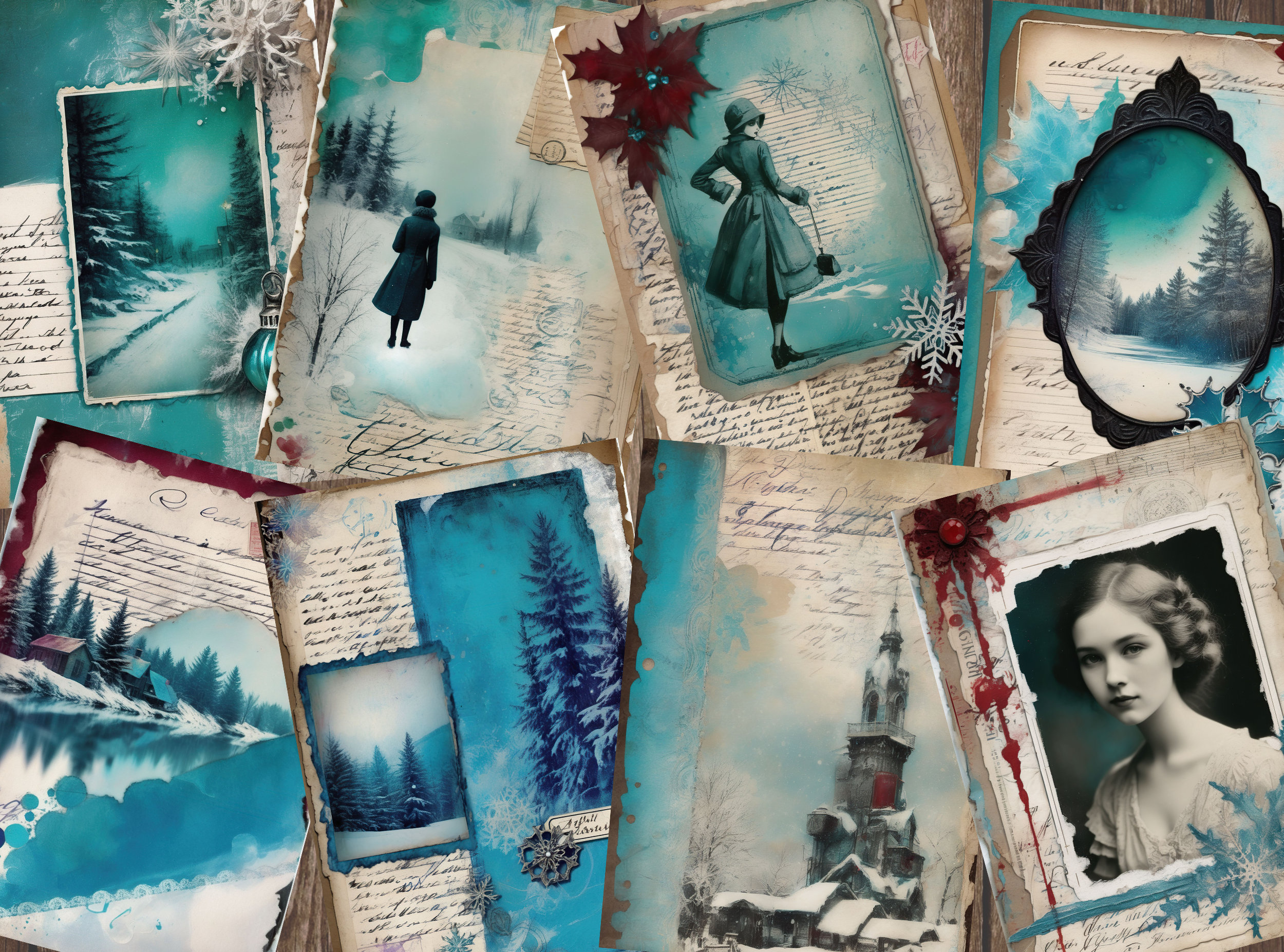 Winter Scenes Junk Journal Pages, Digital Scrapbook Paper Kit, Snowy ...