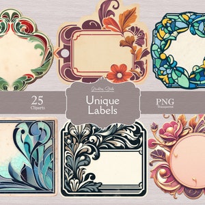 Vintage Labels Clipart Collection, Unique Artwork , PNG transparent, Printable clipart, Scrapbooking supplies, Art journaling supplies