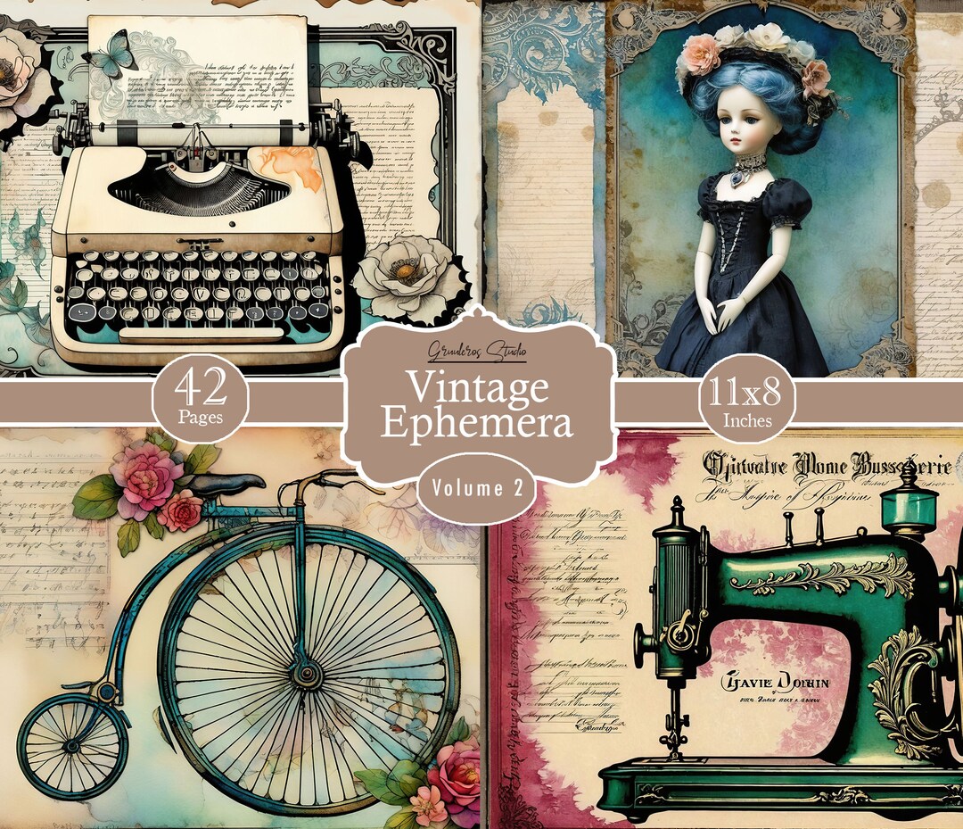 Vintage Ephemera Junk Journal Kit, Collage Printables, Sewing Machine ...