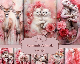 Valentine's Animals Junk Journal Pages: Romantic Scrapbook Paper (Digital Download)