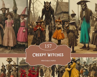 Creepy Witch Photos, Vintage Witchy Printable Ephemera, Junk Journal Scrapbook Kit, Wicca Grimoire BOS Collage Sheets (Digital Download)