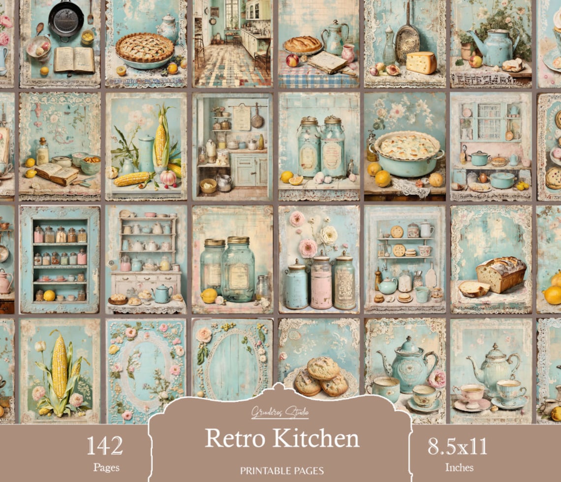 Retro Kitchen Pages, Junk Journal and Scrapbook Paper, Food Images ...