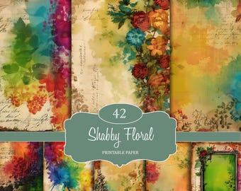 Shabby Journal, Digital paper, Junk Journal, Decoupage Papers, Scrapbook Paper in Floral Vintage Style, Commercial Use, Decoupage Sheets