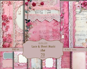 Pink Junk Journal kit Mixed Media, Lace, digital papers, Pink printable journal pages, journaling papers, digital download, card making