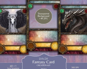 40 + 1 Fantasy Card Game templates, png, Board game assets, TCG Card Game Tools, digital download, commercial use
