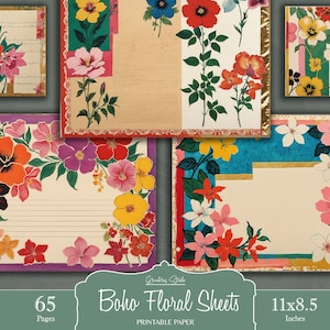 Papel de diário Boho Junk, Kit de diário Junk, Páginas de diário imprimíveis, Papel digital Ephemera, Colagem Boho desgastada, folha pautada