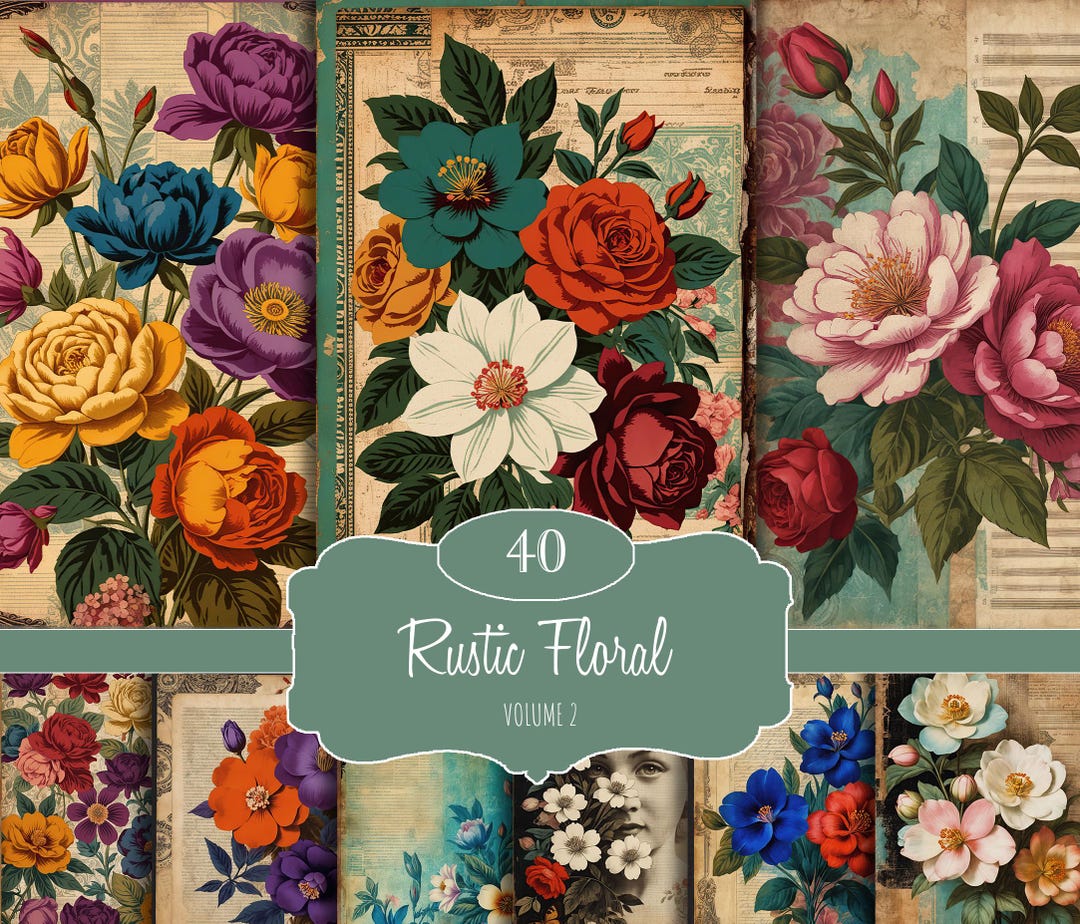 Rustic Floral Digital Paper, Printable Rustic Floral Background ...