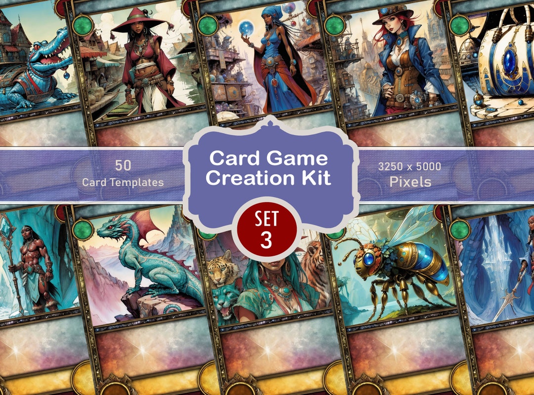 DIY Card Game, 50 Fantasy Card Game Templates, Board Game Assets, TCG