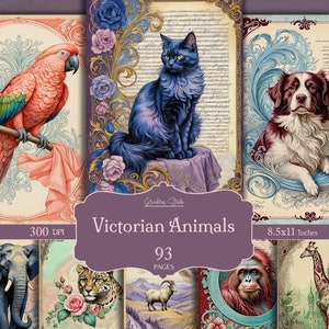 Animals Junk Journal, Victorian Background, Animals Digital Papers, Junk Journal Pages, Scrapbook, Vintage Ephemera, Animals Ephemera, ATC