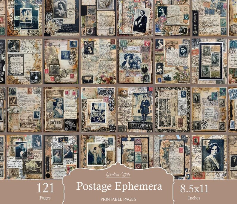 Vintage Postage Ephemera Junk Journal Printable Pages, Antique Stamp ...