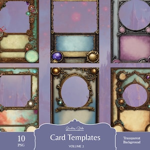 Kartenvorlagen perfekt für Kartenspiele, Junk Journals, Zauberbücher, Tarot & mehr. Jedes Design kommt in PNG-Format mit transparentem Hintergrund