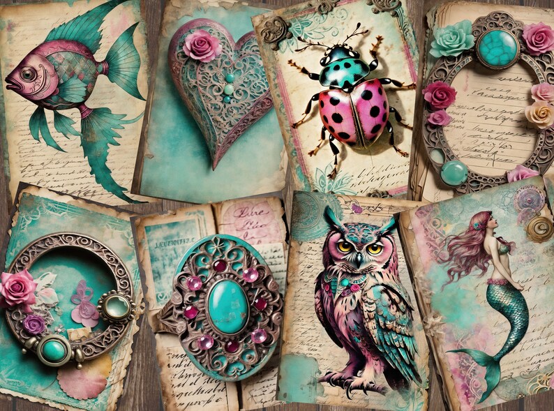 Fantasy Junk Journal Kit, Ocean Journal, Digital Papers, Mixed Media ...