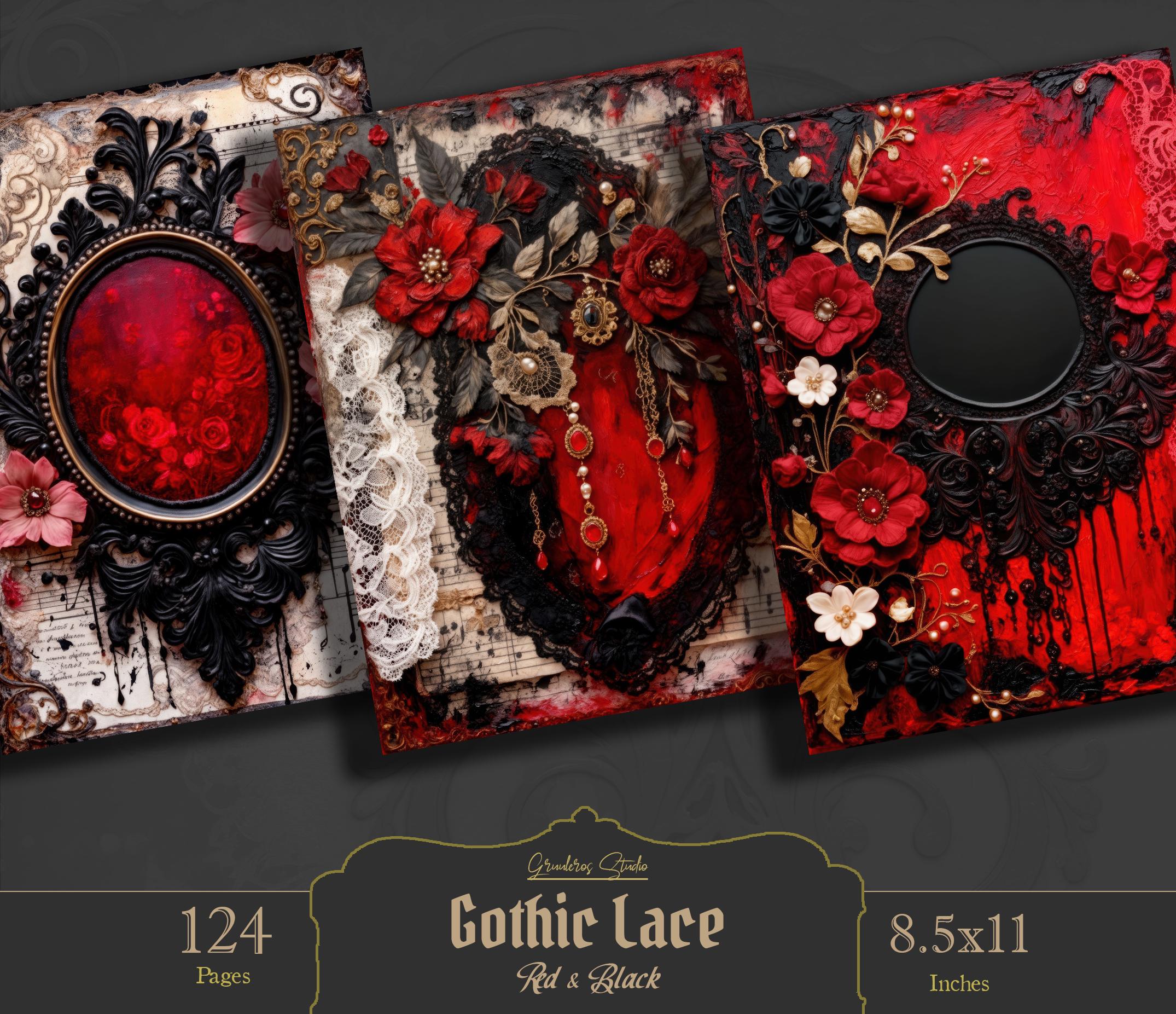 Gothic Lace Junk Journal Kit Red Black | Dark Romantic Ephemera ...