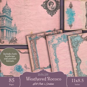 Pages roses victoriennes patinées pour les carnets et les albums de découpures. Papier vintage imprimable avec des motifs de roses romantiques pour techniques mixtes, travaux manuels.