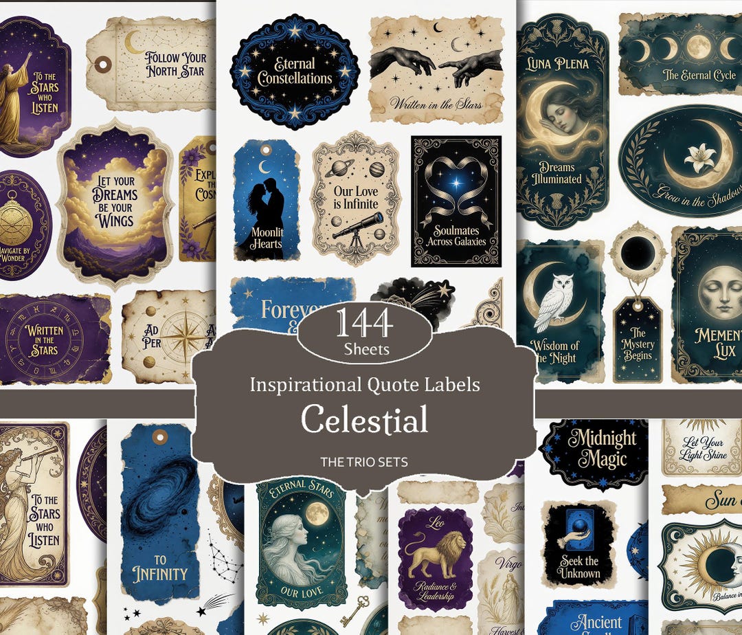 Celestial Labels, Moon and Stars Ephemera, Zodiac Journal Cards ...