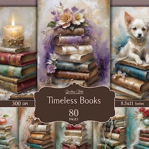 Vintage books junk journal printables. Perfect for scrapbooking, dark academia, and Victorian library themes. Instant digital download