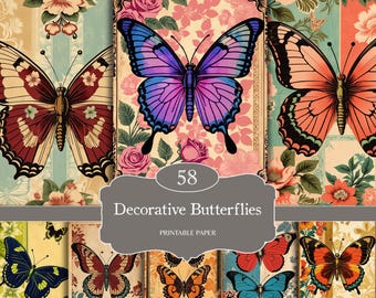 Decorative Butterflies, Printable Junk Journal, Butterfly Shabby Page, Junk Journal Printable Paper, Digital Collage Sheet, Instant Download
