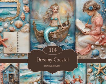 Coastal Junk Journal Kit: Ocean Blue Ephemera, Seaside Scrapbook Paper (Digital Download)