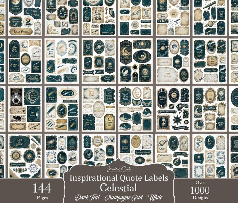 Celestial Labels, Moon and Stars Ephemera, Zodiac Journal Cards ...
