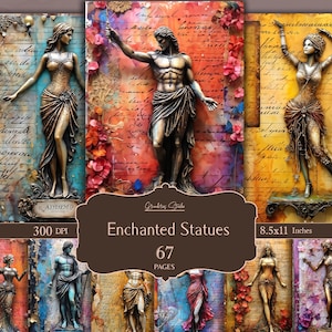 Journal indésirable de statues grecques, statues fantastiques imprimables, statues enchantées, page de scrapbooking, page de journal antique, mythique, téléchargement numérique