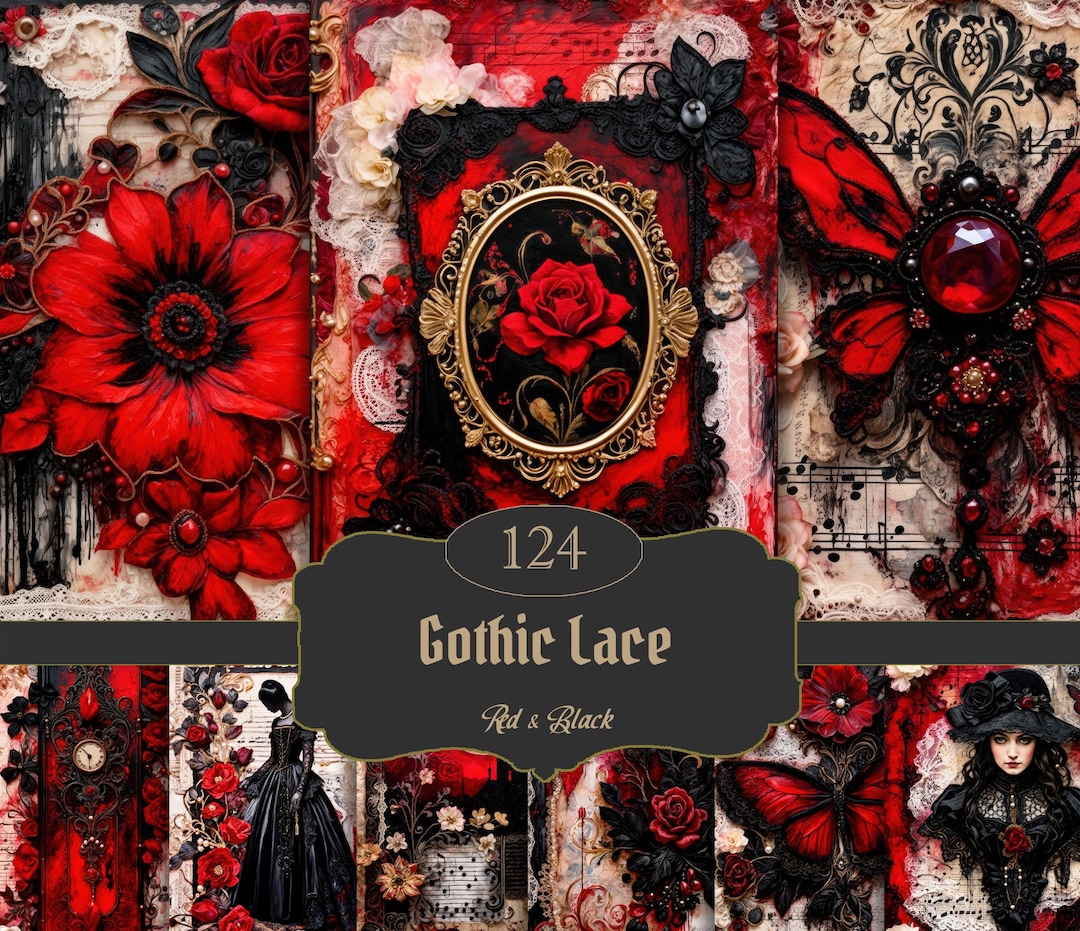 Gothic Lace Junk Journal Kit Red Black | Dark Romantic Ephemera ...