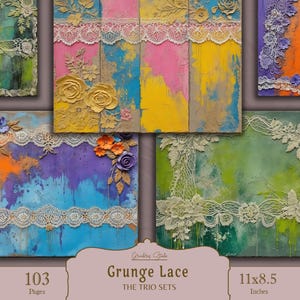 Grunge Spitzen Hintergrundpapier, digitales Scrapbookpapier, Junk Journal bedruckbar, Vintage-Stil Ephemera Seiten, Kartenherstellung, digitaler Download
