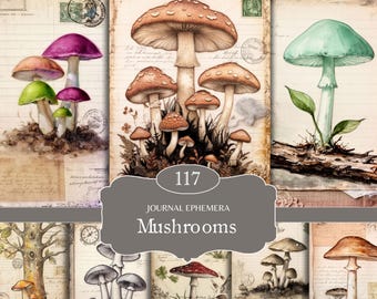 Vintage Mushroom Journal Kit, Forest Fungi Printable Pages, Ephemera for Scrapbooking & Collage (Digital Download)