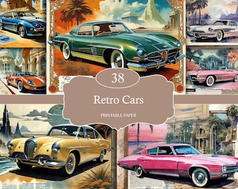 Classic Cars Journal Kit, Retro Cars, Vintage Cars Junk Journal, Journal Pages, Full Sheet, Vintage Transport Paper, Vintage Cars Ephemera