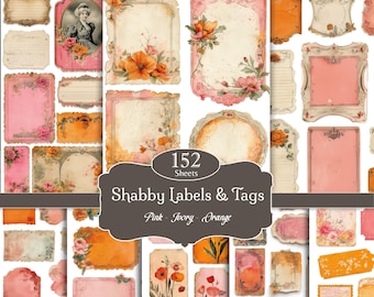 Etichette per diario creativo in stile shabby chic: elementi decorativi stampabili per collage (download digitale)