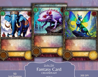 DIY Card Game, 50 Fantasy Card Game templates, Board game assets, TCG Card Game Tools, High Quality Jpg, digital download, commercial use
