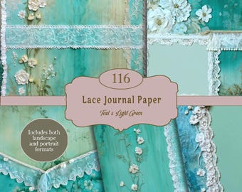 Teal Lace Junk Journal Printable Pages, Digital Teal Lace Collage Sheets, Lace and floral, Vintage Lace Printable Paper, Lace Embellishment