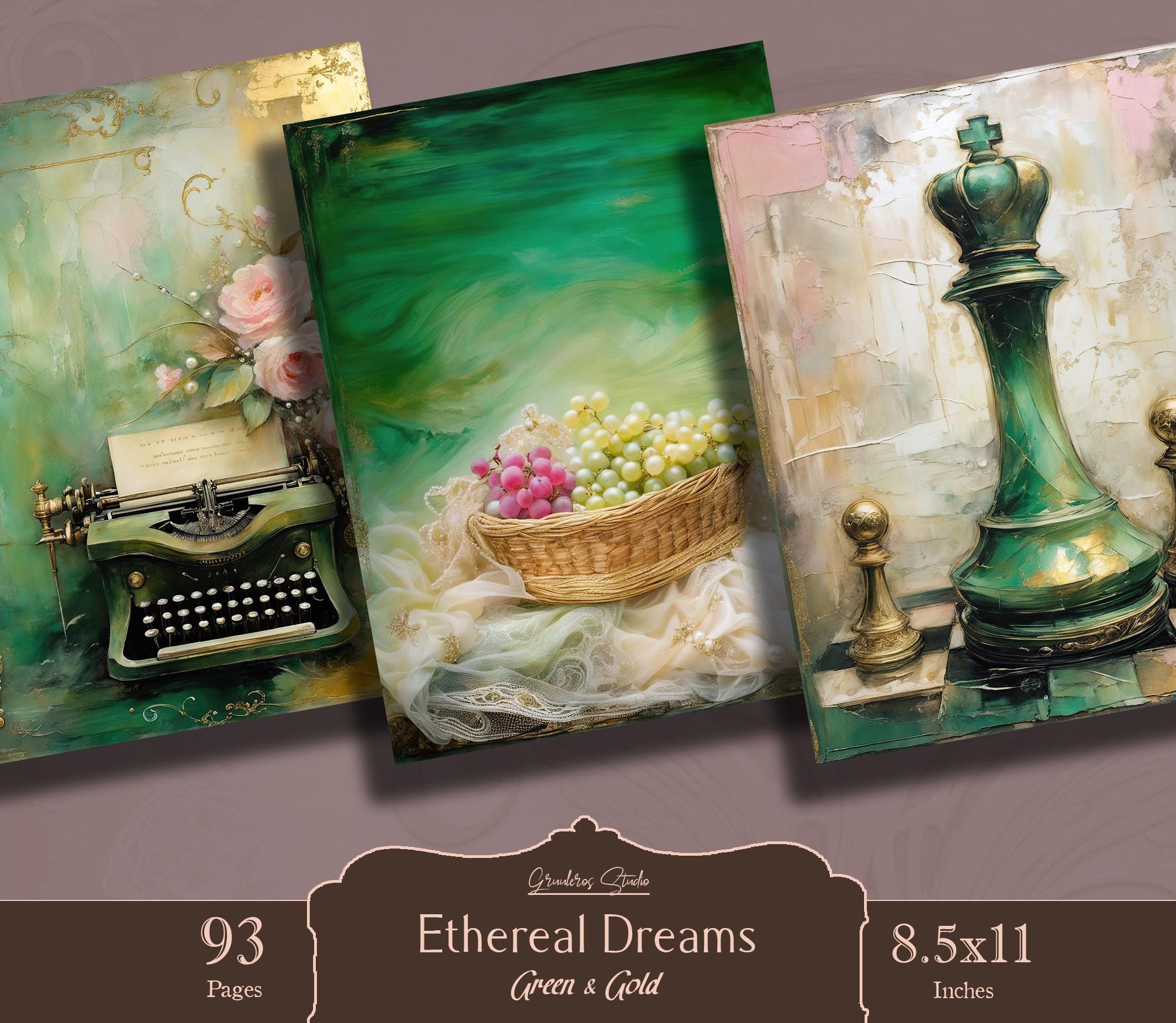 Mixed Media Junk Journal, Green Paper, Dreamy, Ethereal, Digital ...