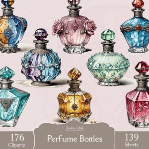 Parfum clipart png, vintage flessen, schoonheid mode kunst, elegante geurontwerpen, sublimatie graphics, digitale mode-illustraties