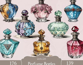 Vintage Perfume Bottle Clipart: Elegant Fashion PNG Graphics (Digital Download)