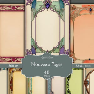 Carta da lettere Art Nouveau, pagine per scrapbooking, carta stampabile con bordi decorati, pagine per diario shabby chic, pagine vuote, cornici antiche