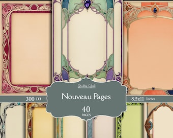 Art Nouveau Letter Paper, Scrapbooking Pages, Ornate Border Printable Paper, Shabby Chic Journaling Pages, Blank Pages, Antique Frames
