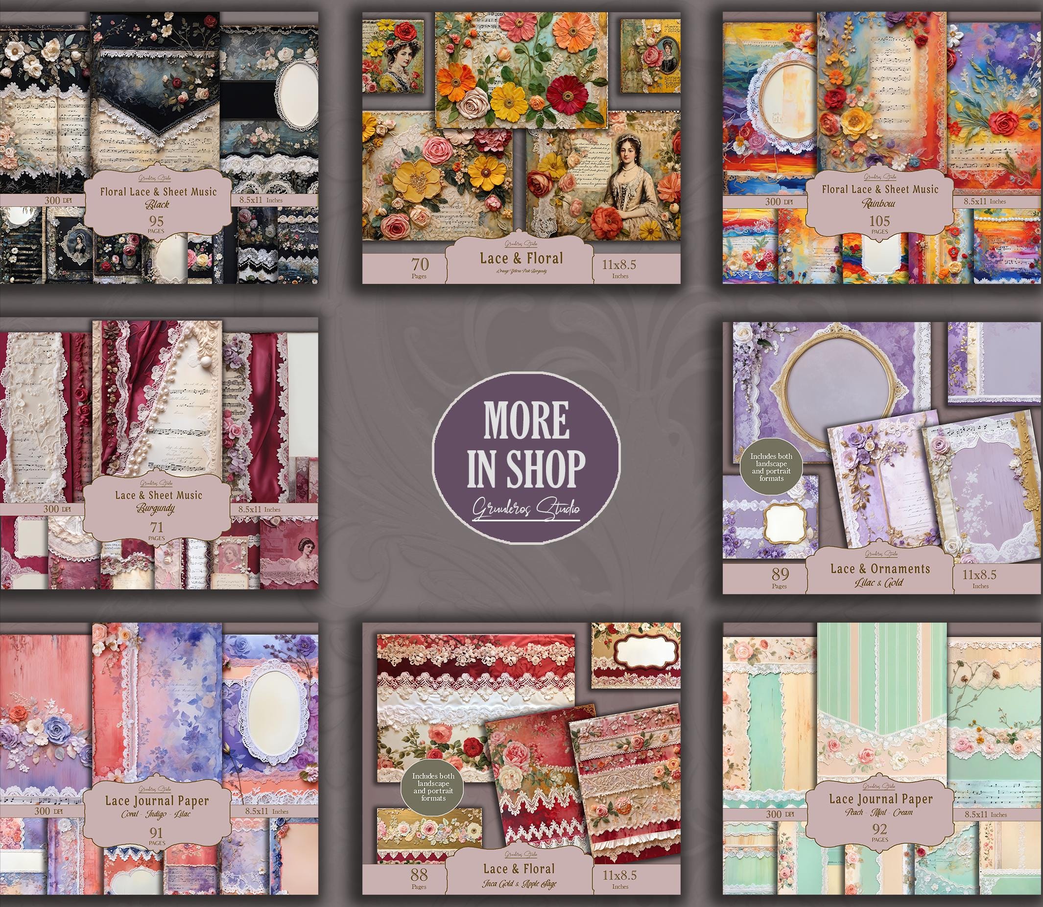 Blue Lace Journal Pages, Digital Paper for Scrapbook and Junk Journal ...