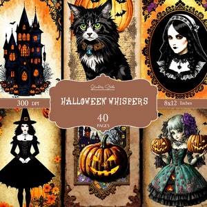 Halloween Junk Journal Seiten, ATC Karten, Kürbis Collage Sheet, Digital Scrapbook Papier Kit, Gothic Printable, Vintage Ephemera