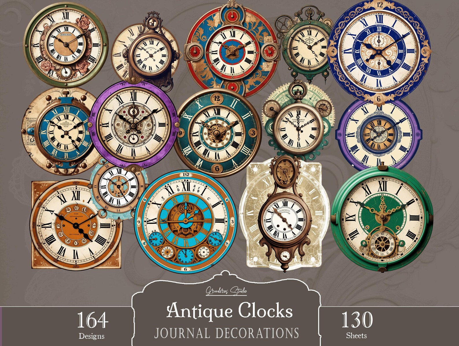 Antique Clock, A4 Printable, Vintage Clock, Face Clock, Journal Kit ...