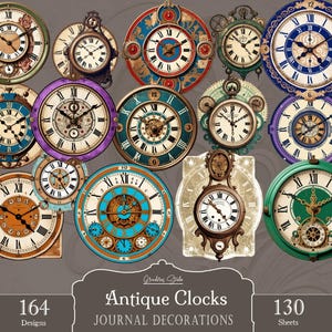 Reloj antiguo, imprimible en formato A4, reloj vintage, reloj con esfera, kit de diario, papel para manualidades, descarga digital, collage, etiquetas para relojes victorianos.