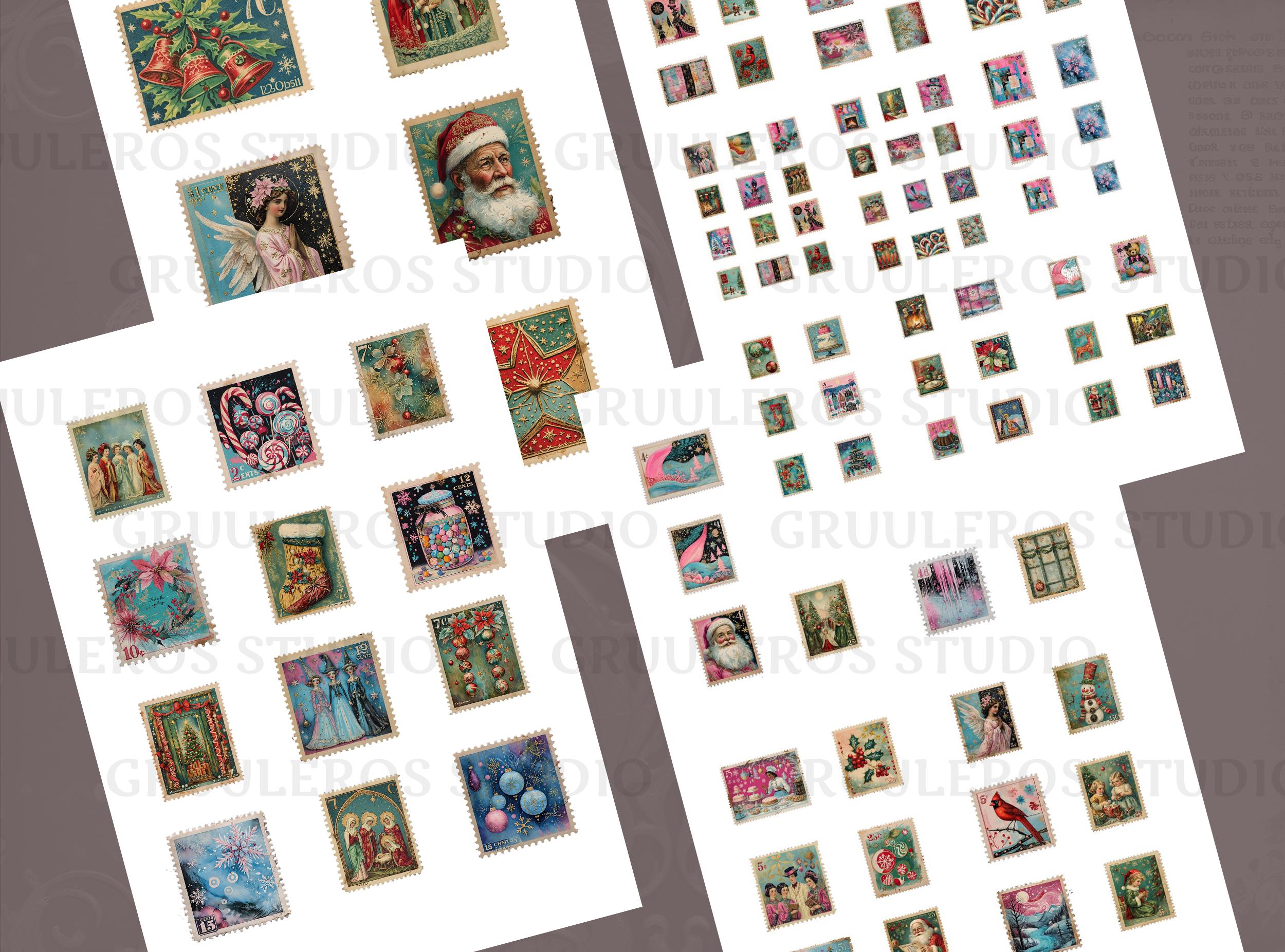 Printable Christmas Faux Stamps, Vintage Ephemera for Junk Journals ...