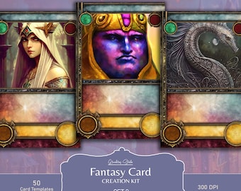 DIY Card Game, 50 Fantasy Card Game templates, Board game assets, TCG Card Game Tools, High Quality Jpg, digital download, commercial use