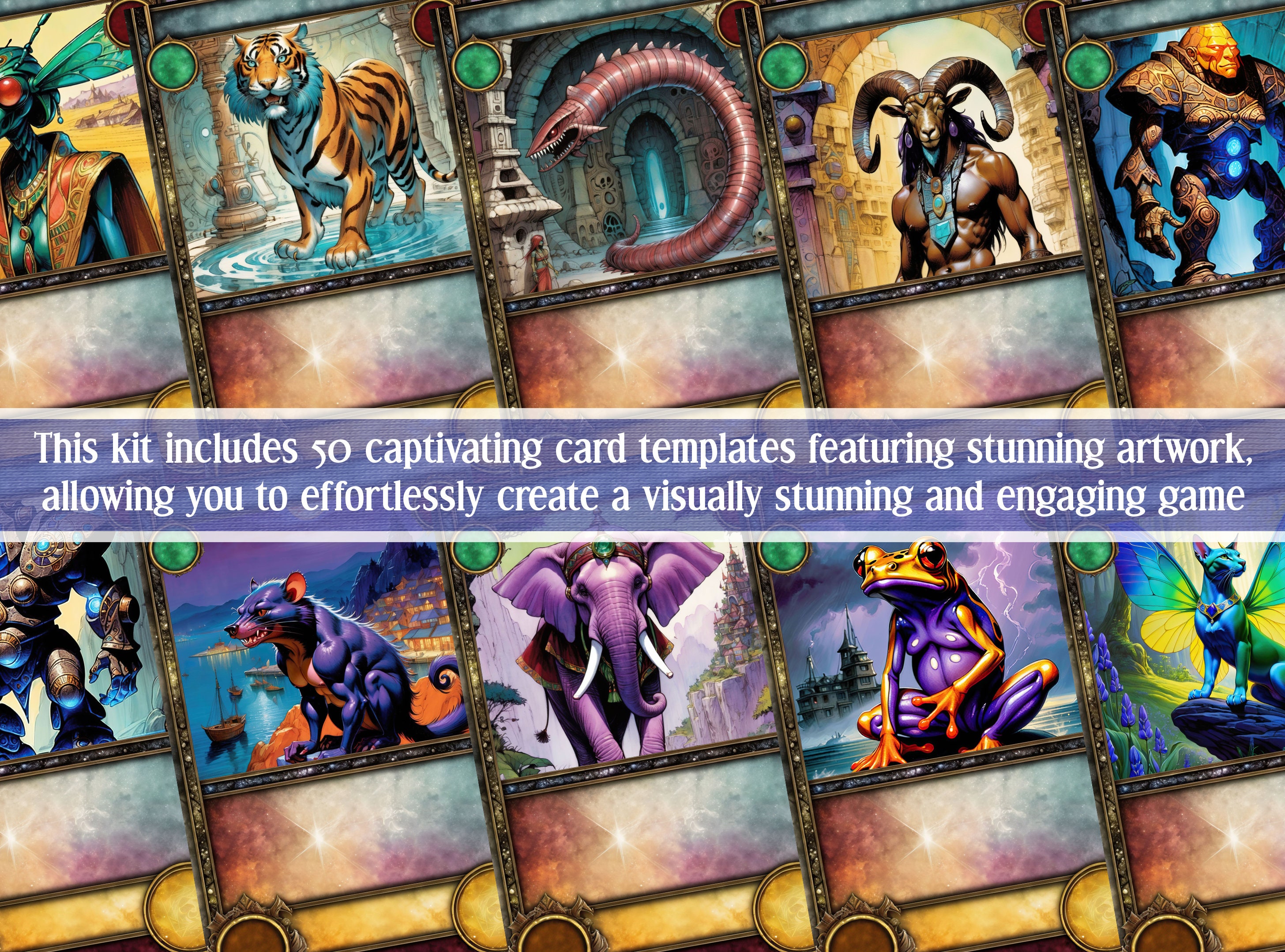 DIY Card Game, 50 Fantasy Card Game Templates, Board Game Assets, TCG ...