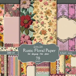 Rustiek bloemen, afdrukbaar papier voor junkjournalen, shabby chic patchwork, bloemen digitaal papier, afdrukbaar vintage plakboek, bloemencollage
