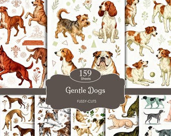 Dog Fussy Cuts | Vintage Animal Ephemera, Printable Junk Journal Kit, Antique Canine Motifs (Digital Download)