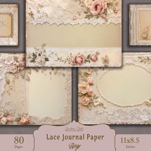 Spitze Junk Journal, Shabby Chic, Beige, Shabby, Vintage Spitze, Hintergrund, Collage Sheet, Printable, Digitales Papier, Scrapbooking, Floral Seiten