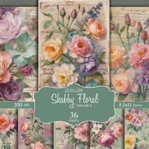 Floral Printable Paper For Scrapbook, Collage Sheet Shabby Chic Scrapbooking And Junk Journal Printable Pink Vintage peony, Digital download