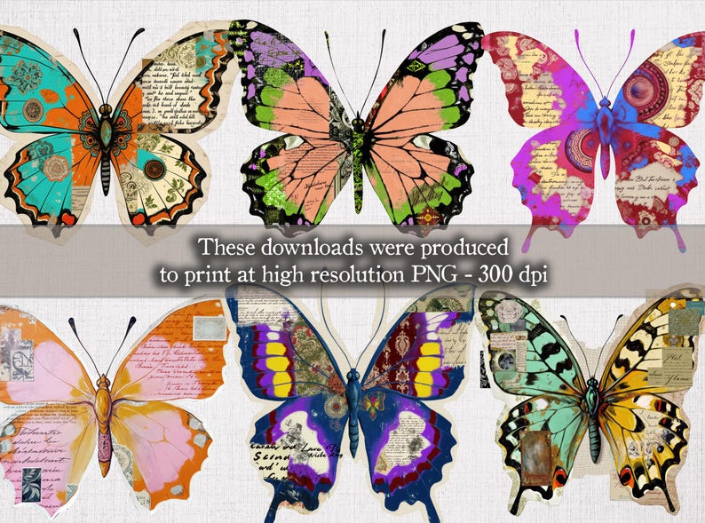 Mixed Media Butterflies PNG & Sheets Bundle, Butterfly Scrapbook ...